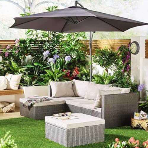 Shally Dogan Set Salotto da Giardino in Polyrattan con Pouf e Divano, Arredamento da Esterno a 5 Posti e Morbidissimi Cuscini, Salottino Terrazzo Resistente alle Intemperie (Beige)