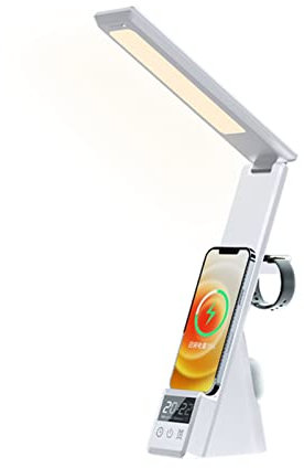 RajoNN LED Desk Lamp 3 in 1 Multifunctional Table Lamp 3 Dimable Level Fast Qi Wireless Charger Indoor Folding Reading Light (Color : Argento)