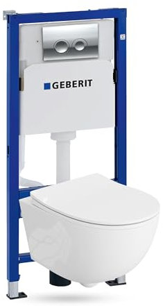 Lavita Duofix Basic Vorwandelement + Wand Tiefspül WC Brava Weiß Spülrandlos + WC Sitz + Bedienplatte Delta 25 Verchromt Knopf Komplettset Unterputz Spülkasten Toilette Komplett Sett WC