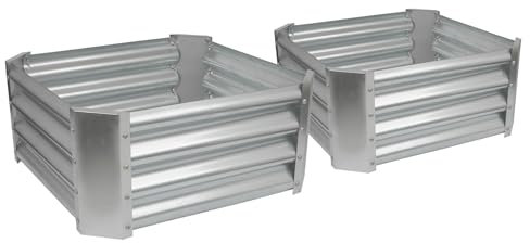 Harbour Housewares 2X Plata 60cm x 60cm Cuadrada Acero Galvanizado Camas de Jardín Elevadas - Grande Exterior Verdura Flor Crecer Plantador Canal Caja