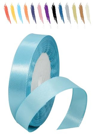 Himmelblau 15mm Satinband 23 Meter, Polyesterband, verschönern Sie Ihre Bastelarbeiten und Feiern, ideal für Geschenkverpackungen, Dekorationen, Hochzeitsautoband, Bänder zum Basteln