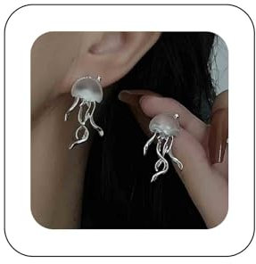 Dervivea Boho Quallen Ohrringe Silber Opal - Ozean Tier Ohrstecker Schmuck Für Frauen Und Mädchen