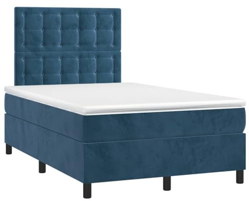 vidaXL Boxspringbett, Bett mit Matratze LED Kopfteil, Bettgestell mit Lattenrost, Polsterbett Doppelbett für Schlafzimmer, Dunkelblau 120x190cm Samt