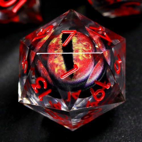 FONVGOGO DND Würfel Set Bewegliche Drachenauge Harz Dungeons and Dragons Würfel 7 Stück Polyedrische D&D Würfel Spielwürfel mit Geschenkbox DND Dice Set (Drachenauge Rot)