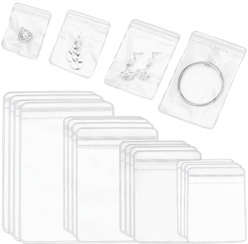 SUNNYCLUE 120Pcs 4 Sizes Clear Self Seal jewellery Bags PVC jewellery Storage Bag Antitarnish Transparent Small Zipper Lock Packing Ziplock Pouch Organizer Bags for Storing Bracelet Ring Earring