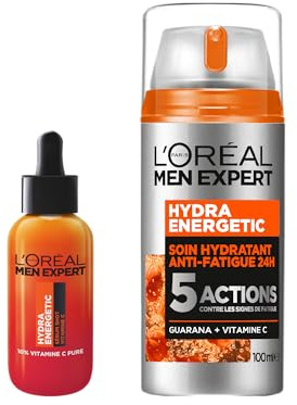 L'Oréal Men Expert - Routine soin visage pour homme Hydra Energetic Soin Hydratant 24H XXL + Sérum Shot Vitamine C