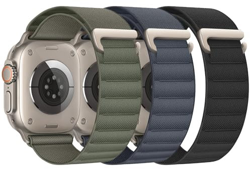 3 Stück Alpine Loop Kompatibel mit Apple Watch Armband 45mm 44mm 46mm 49mm 42mm für Damen Herren, Sport Loop Nylon Sportarmband mit C-Haken für iWatch Ultra 2 SE Series 10 9 8 7 6 5 4 3 2 1