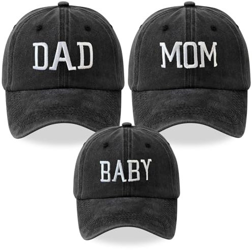 Yaopelky 3Pcs Mama Papa und Baby Hüte Eltern-Kind Baseballkappen Bestickt einstellbar passende Familie Hut Set (DE/NL/SE/PL, Alphanumerisch, Einheitsgröße, Dad Mom Baby Schwarz)