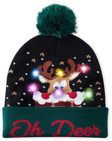 Fanient Weihnachtsmütze Herren Damen LED Light Up Beanie Hut Rentier Knitted Christmas Hat für Jungen Mädchen