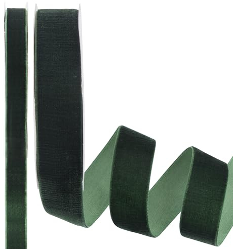 Foshird Green Velvet Ribbon for Gift Wrapping- Thin 10mm x 10 Yards, Thick 20mm x 10 Yards - Dark Green Ribbon for Crafts DIY Hair Bows Bouquets Florist Cake Wedding Décor Party