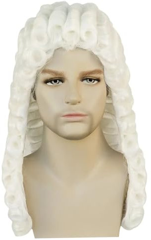 Yeory Richter Perücke lockige weiße koloniale Perücke realistische Pulverperiere Gentleman Lawyer Perücke lustige Halloween Cosplay -Perücke, Pulverperücke