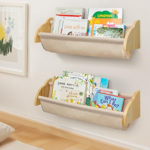 Gronda Wandregal Holz, 60 cm Bücherregal Kinder, Wandregal Kinderzimmer, Bücherregal Wandmontage für Bücher Spielzeug 2er Set
