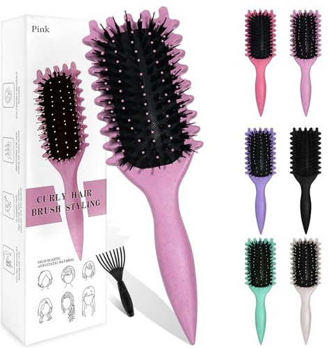 Sularpek Curly Hair Brush, Curl Defining Brush for Detangling, Shaping, and Defining Curls for Women and Men (Pink)