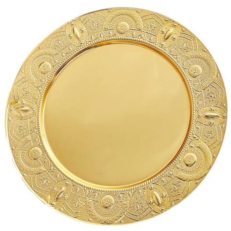 CRAFTHROU European Style Fruit Plate Rectangular Mirror Decorative Tray Cake Stands Charger Plates Charger Plate Trifle Wedding Cake Stand Round Serving Platter Pan Bowl Golden Wrought Iron