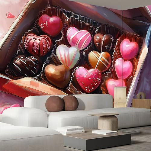 Fototapete Süße Schokolade 350×256cm,Foto Tapete Schlafzimmer Wohnzimmer Moderne Herz Wandtapete Bildtapete 3d Effekt Wand Dekoration