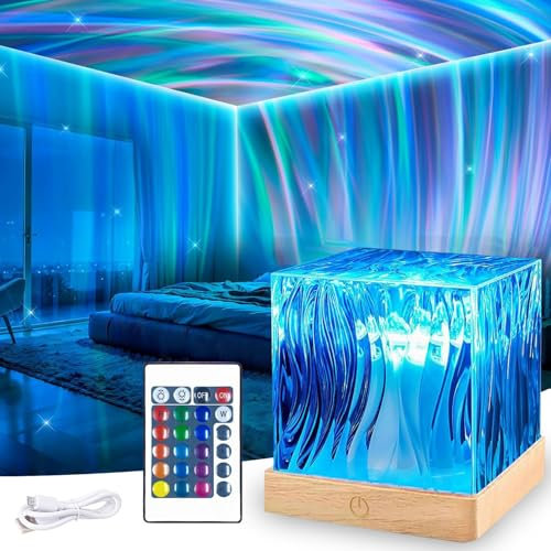 YeahBoom Ocean Lampe LED,16 Farben RGB Polarlicht Lampe,Aurora Light mit Fernbedienung,LED Sternenhimmel Projektor für Zimmer Schlafzimmer Deko,Kinder Geschenk(Nordlichter-Würfel)