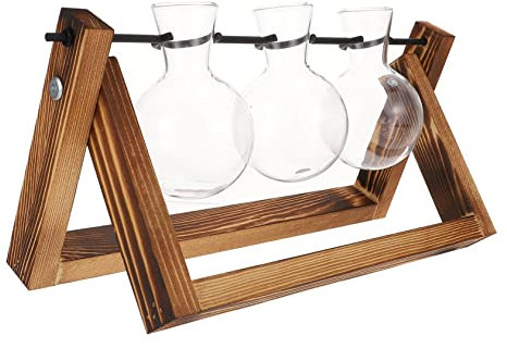 Happyyami Wasserpflanzen-Terrarium Glas Birne Vase Mit Holzständer Pflanzenterrarium Für Hydrokultur Pflanzen Die Tisch Ausbreitung Station