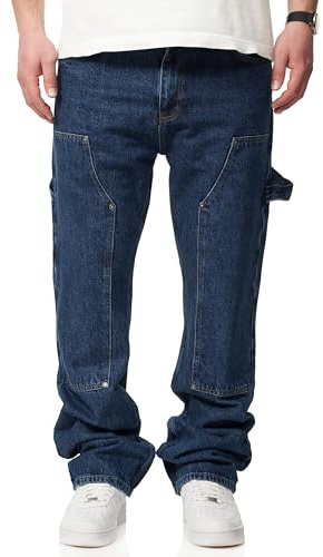 behype. Herren Jeans Straight-Fit Carpenter Jeanshose 100% Baumwolle Denim Hose Used Look Men's
