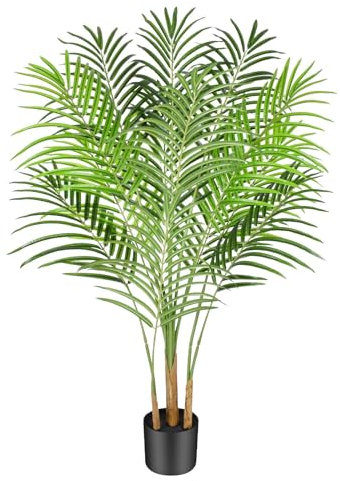 NEWBLUE Artificial Palm Tree 4FT, Fake Plant with 10 Trunks & Real Bark Design, Large Aritificial Plant Indoor in Pot, Faux Tree for Home Office Living Room Decor