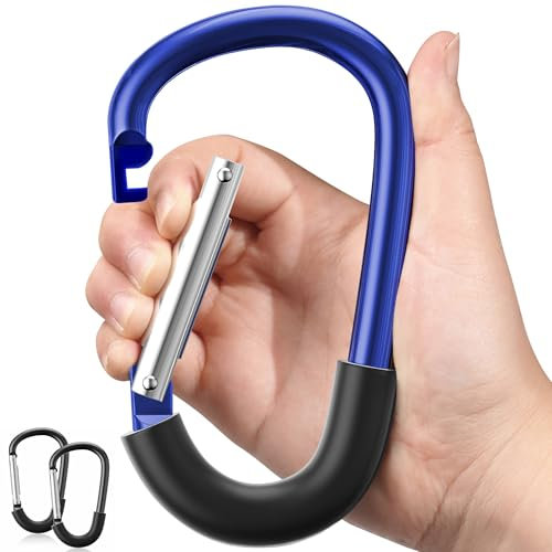 SURDOCA Clip per passeggino, grandi clip a moschettone per carrozzina, clip in alluminio per passeggino, gancio per passeggino per appendere borsa blu 2