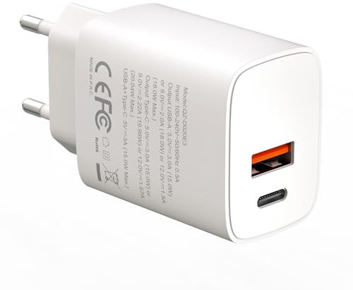 Caricabatterie USB C, caricabatterie multi-alimentazione standard europeo PD20W+QC3.0 con testina di ricarica rapida, caricatore iphone, adatto per iPhone, iPad, Galaxy, Android, ecc.