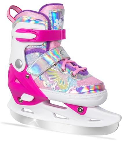 Nattork Mädchen-Eislaufschuhe für Kinder, 4-Fach verstellbar, Butterfly-Eislaufschuhe mit Fleecefutter für draußen und die Eisbahn