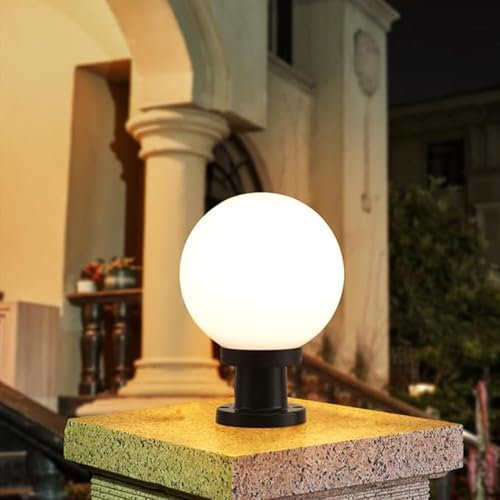 Mkichi Lampione da Giardino Esterno Moderno Lampada Sfera Giardino In Acrilico E27 Lampada A Colonna Impermeabile Luce da Esterno Lampada da Pilastro per Patio Villa Cancello Terrazza (15cm)