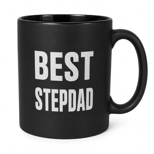JRose Collections Best Stepdad Mug 625ml Large Ceramic Coffee Cup, Double Sided Engraved Text, Matte Black Finish, Gift Box Included, Tea Mug for Step Dad Birthday Fathers Day