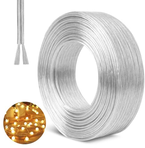 SGZIOO 40M 28AWG PVC Kabel Transparent, 2 Adrig Flexible Kabel, Transparent Elektrokabel, Durchmesser 3.6 mm, Verschleißfest, Oxidationsbeständigkeit, für Beleuchtung Lichterkette Kleine Elektrogeräte
