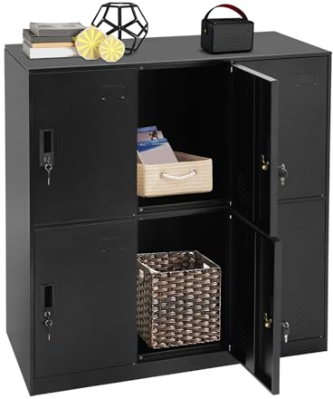 6-Türiger Sicherheitsschrank aus Stahl – Abschließbarer Metallschrank mit 6 Fächern, 100 kg Tragkraft – Für Büro, Werkstatt, Schule als Spind oder Aktenschrank (90x42x100 cm) (Schwarz)
