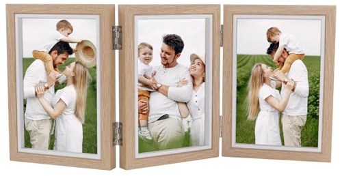 alwaiiz Bilderrahmen 3 Bilder 10x15cm, Aufklappbarer Bilderrahmen mit Transparentem PELD-Panel, Scharniere Klappbilderrahmen für Geburtstage, Hochzeiten und Schreibtisch Dekoration