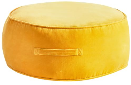 Beliani Pouf Gelb Samtstoff Rund Moderner Runder aus Samt für Wohn- | Stoff, Baumwolle-Füllung, Benötigt keine Montage, Belastbarkeit 120 kg, 60 x 60 x 25 cm, 100% Baumwolle