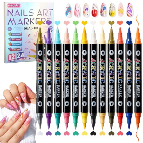 Deciniee 12 Stück 24 Farben Nagellack Stift Set - 3D Nagelkunststift Diy Linie Nagelkunst Graffiti - Nail Art Pen Nagellackstifte Nageldesign für DIY Nagelkunst