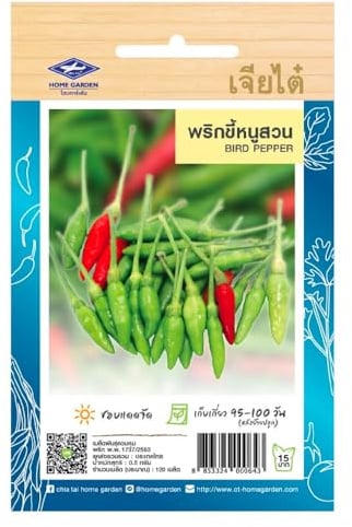 Graines de piment oiseau thaï Bird Pepper – HOT PEPPER Chia Tai Home Garden – Piment très fort vert puis rouge pour cuisine thaï, potager, balcon ou serre – Sachet de graines