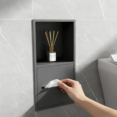 Unterputz Toilettenpapierhalter Einbau-Duschnische (Keine Fliesen Erforderlich), Leicht Zugängliche Edelstahl-Badezimmernischen, Zweistufiger Wand-Toilettenpapierhalter(Grey)