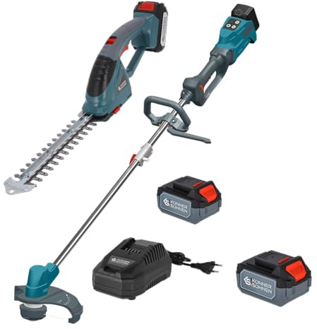K&S Könner&Söhnen KS SHT-BCT-Set -Set für Gartenwerkzeuge mit Akku, Grasscheren für Rasen und Hecken, Trimmer, Ladegerät für Gartenarbeit + 20V 4A/h Akku als Geschenk.