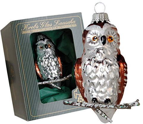 Krebs Glas Lauscha - Christbaumschmuck aus Glas - Mick die kleine Eule in Weiß/Silber - Größe ca. 8 cm - Made in Germany