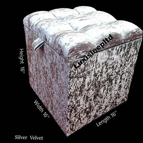 luxisleepltd' Crushed Velvet Diamonds/Fabric Buttons Cube Ottoman Storage Pouffe Toy Box Foot Stool Single Seat (GREY, FABRIC BUTTONS)
