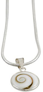 Vurmashop - Halskette Shiva Auge, Stein der Heiligen Lucia aus echtem Muschel, 925 Silber mit Anhänger, Muschel, 43 cm Kette