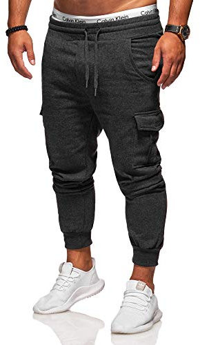 Rello & Reese Cargo Trainingshose Sporthose Cargo Freizeithose Jogger Chino T-31 [Dunkelgrau, XL]