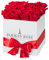 PARIS EN ROSE Rosenbox ECKIG | mit 12 roten Infinity Rosen Größe XL | eckige, weiße Box mit Schleife | ewige Rose | 3 Jahre haltbar | Grußkarte