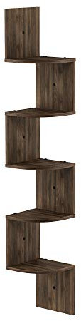 Furinno Rossi 5-stufiges schwebendes Radial-Eckregal zur Wandmontage, Columbia-Walnuss