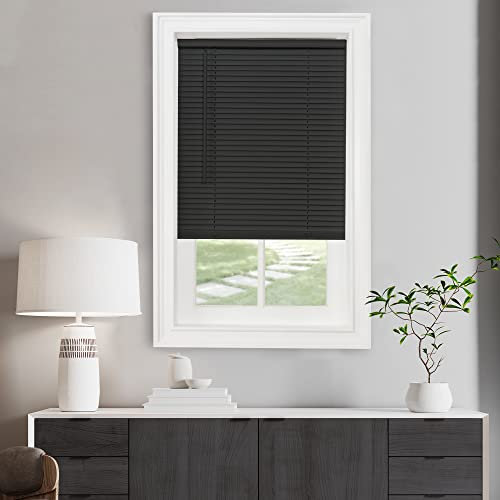 Cordless Light Filtering Mini Blind - 34 Inch Width, 64 Inch Length, 1 Slat Size - Black - Cordless GII Morningstar Horizontal Windows Blinds for Interior by Achim Home Decor