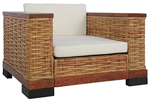 vidaXL Sessel mit Auflagen Rattansessel Loungesessel Wohnzimmersessel Relaxsessel Korbsessel Clubsessel Armsessel Rattanmöbel Braun Natur Rattan