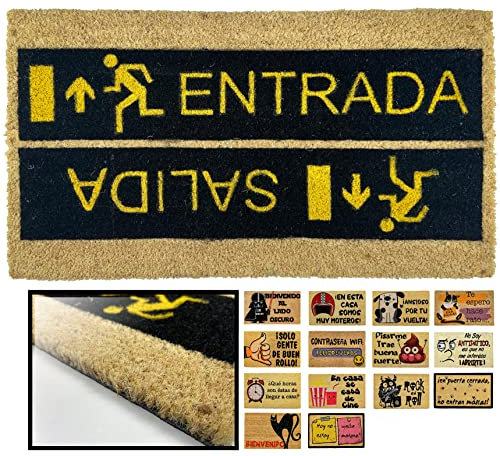 LucaHome - Felpudo Entrada casa Original y Divertido de Coco Natural - Felpudo Entrada Salida 40x70 - Ideal para Puertas de Exteriores Cubiertas, pasillos y entradas de hogares