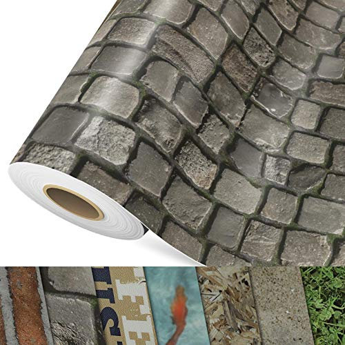 CV - Revêtement de sol en vinyle expansé (Cobblestone) - Motif d'impression Design Pattern 3D - Rouleaux en PVC - Surface texturée antidérapante - Au mètre (100 x 100 cm)