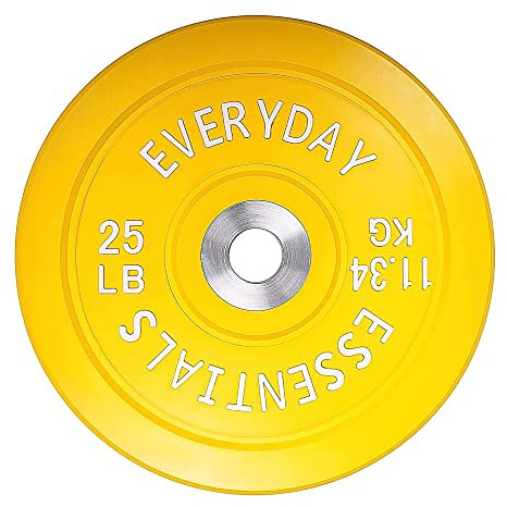 BalanceFrom Everyday Essentials Color Coded Olympic Bumper Plate Weight Plate w Steel Hub,Yellow