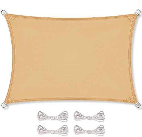 CelinaSun Sonnensegel wasserdicht inkl Befestigungsseile Basic Rechteck 2 x 4 m sandbeige Sonnenschutz wasserabweisend