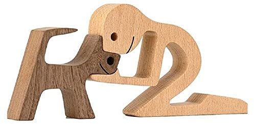 FHTDW Unique Gift Hand Carved Wood Dog Human Statue Figure Sculpture Home Office Dr, Wooden Man Dog Carving Model to Remember Friendship Between Dog and People (D)