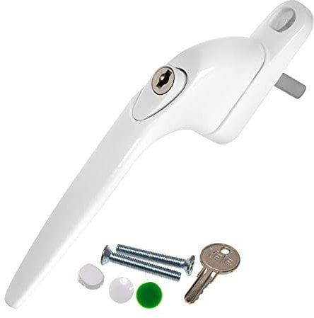 White Yale UPVC Window Handle Inline Double Glazing Universal Key Locking Espag - 20mm Spindle